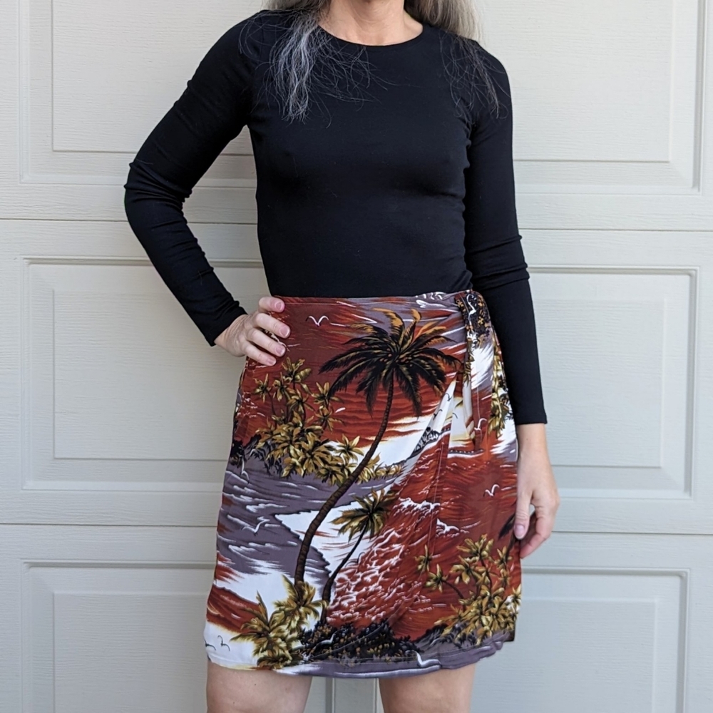 vintage CAROLE LITTLE Hawaiian tropical wrap skirt M L